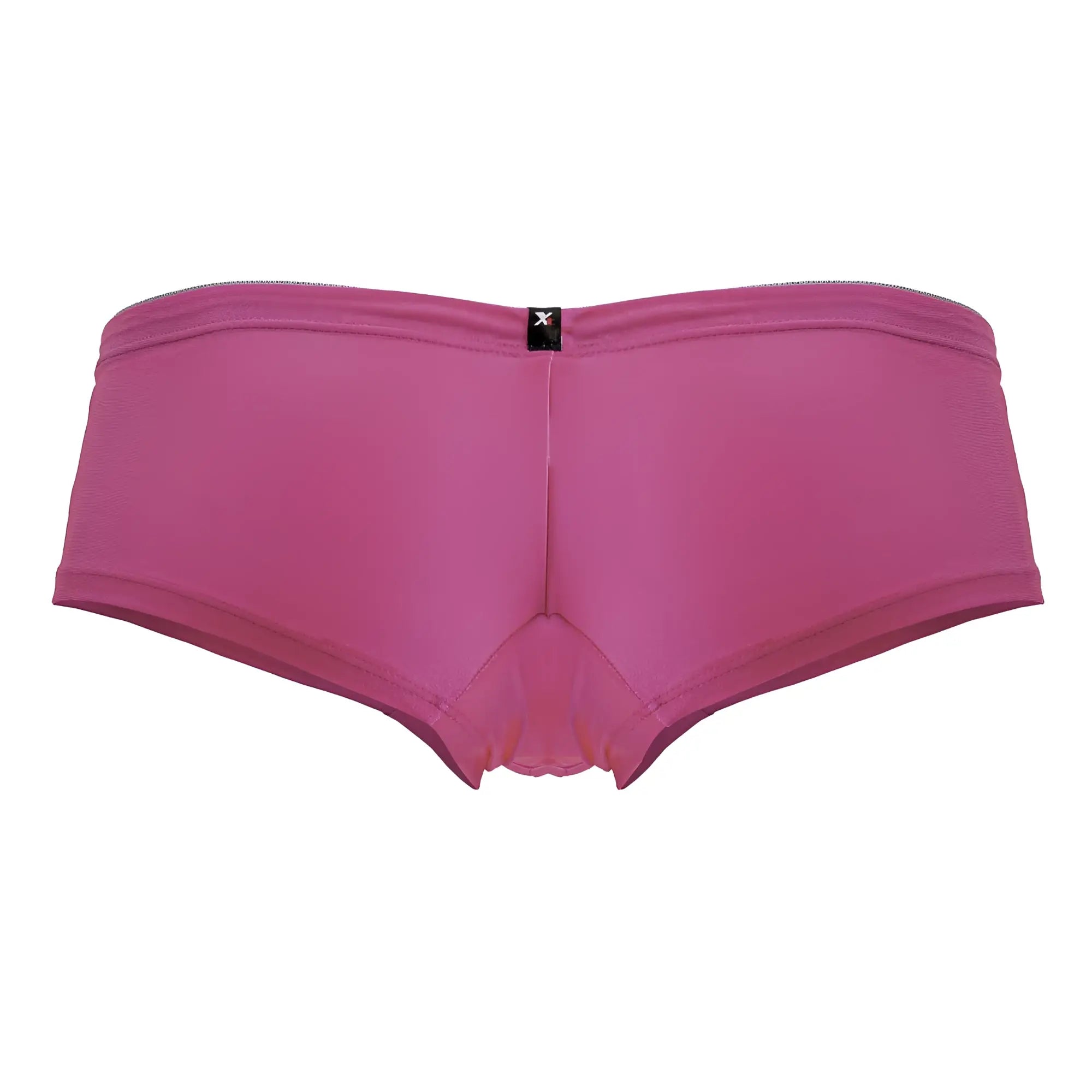 A pair of xtremen 91234 microfiber trunks in vibrant fuchsia with smooth stretchy fabric and subtle center seam detail