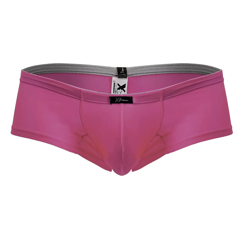 Pink xtrmn microfiber trunks in fuchsia with a gray waistband and smooth form-fitting fabric for comfortable wear