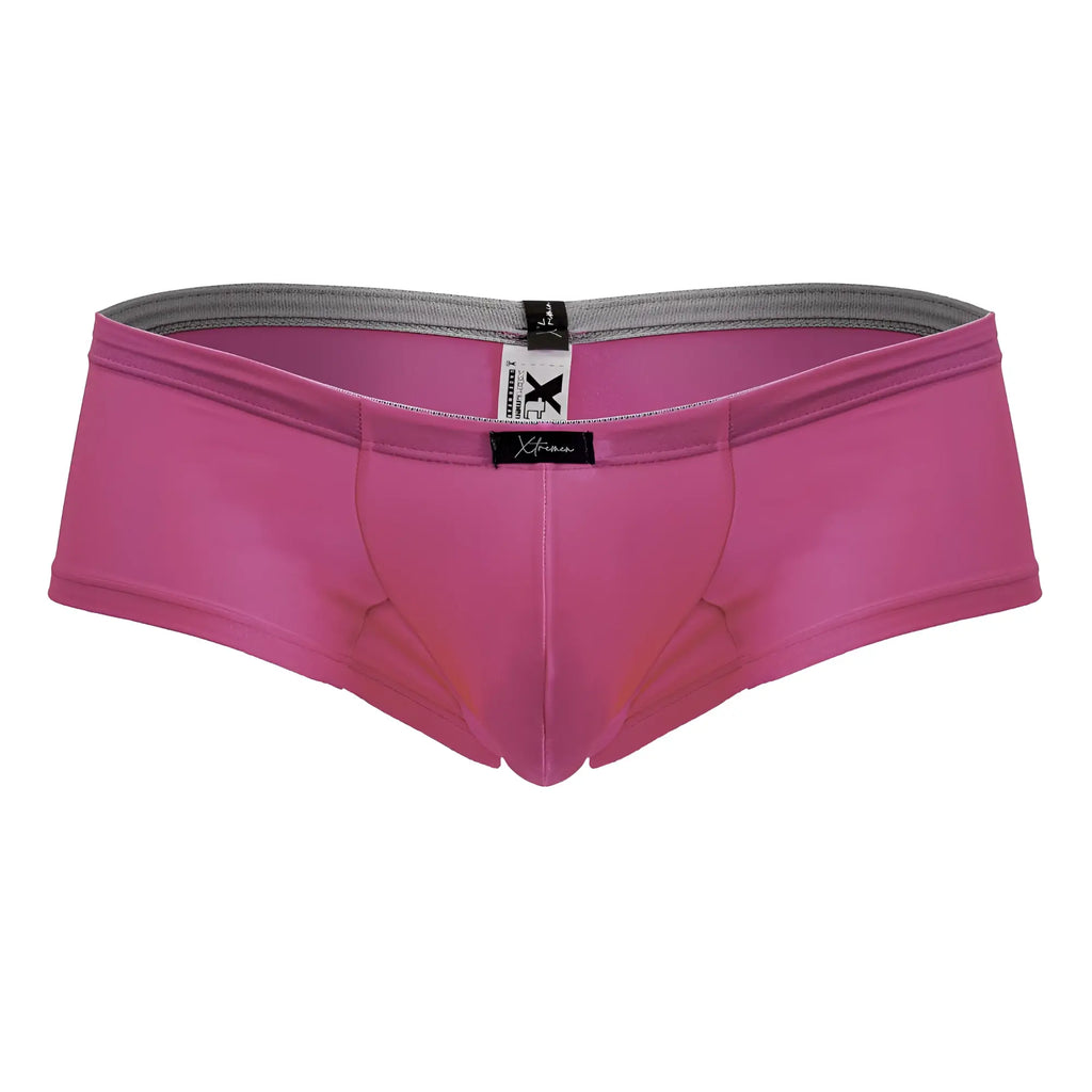 Pink xtrmn microfiber trunks in fuchsia with a gray waistband and smooth form-fitting fabric for comfortable wear
