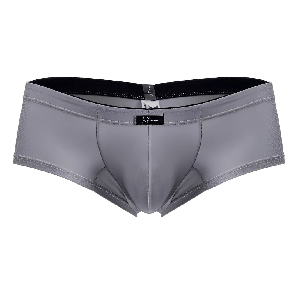 Gray xtremen 91234 microfiber trunks with black waistband and subtle stitching details in men’s briefs style