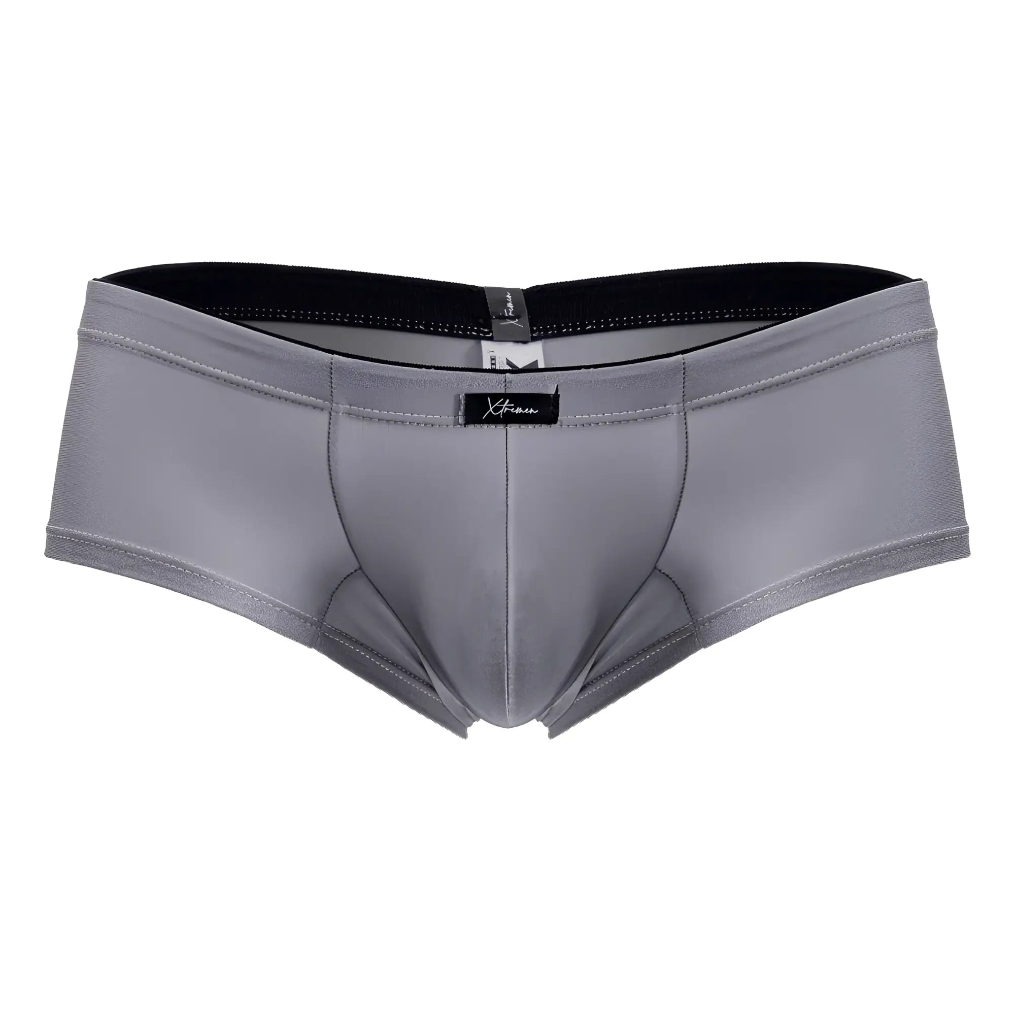 Gray xtremen 91234 microfiber trunks with black waistband and subtle stitching details in men’s briefs style