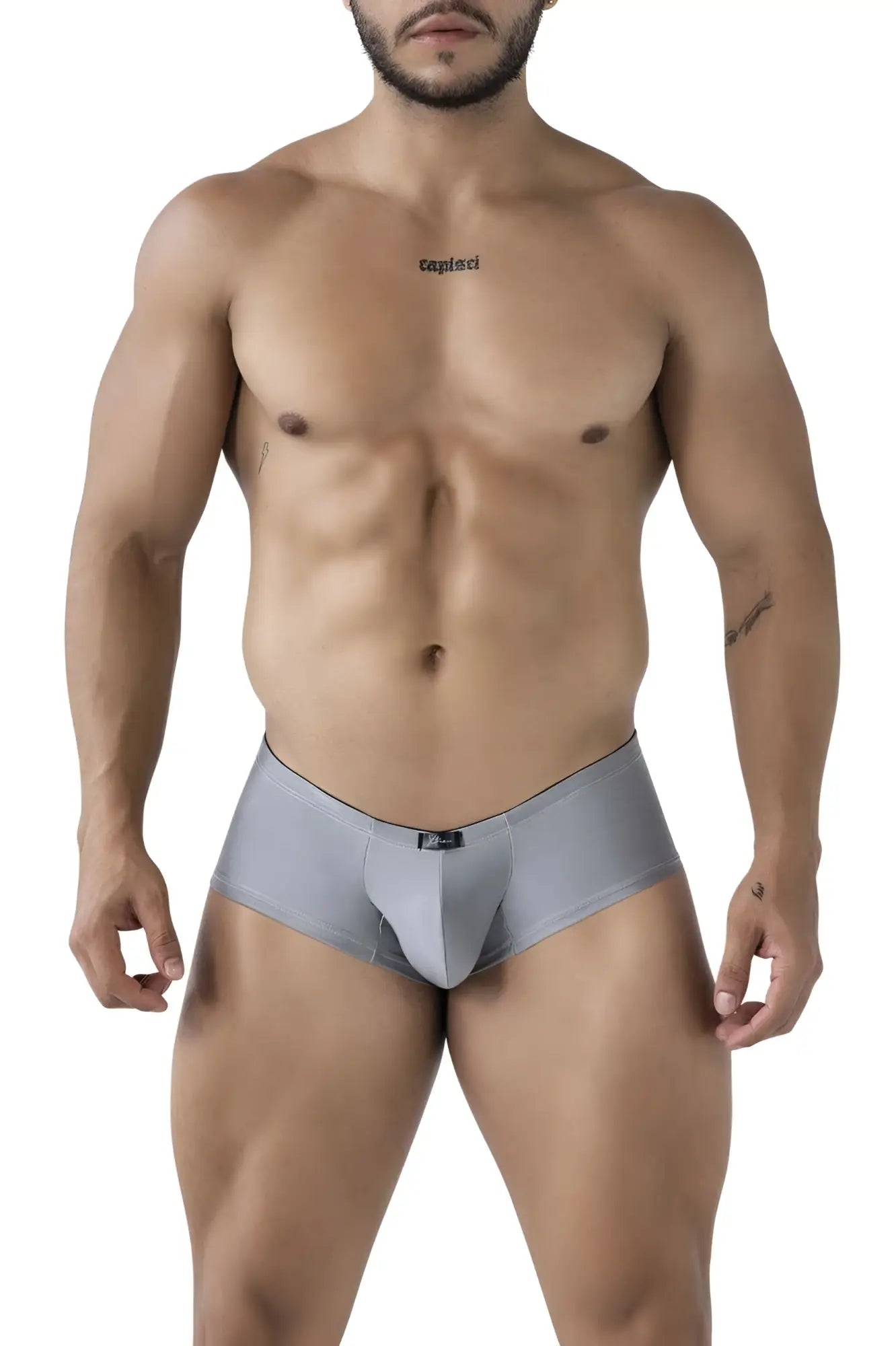 Xtremen 91234 gray microfiber men’s briefs with sleek form-fitting design and black trim waistband