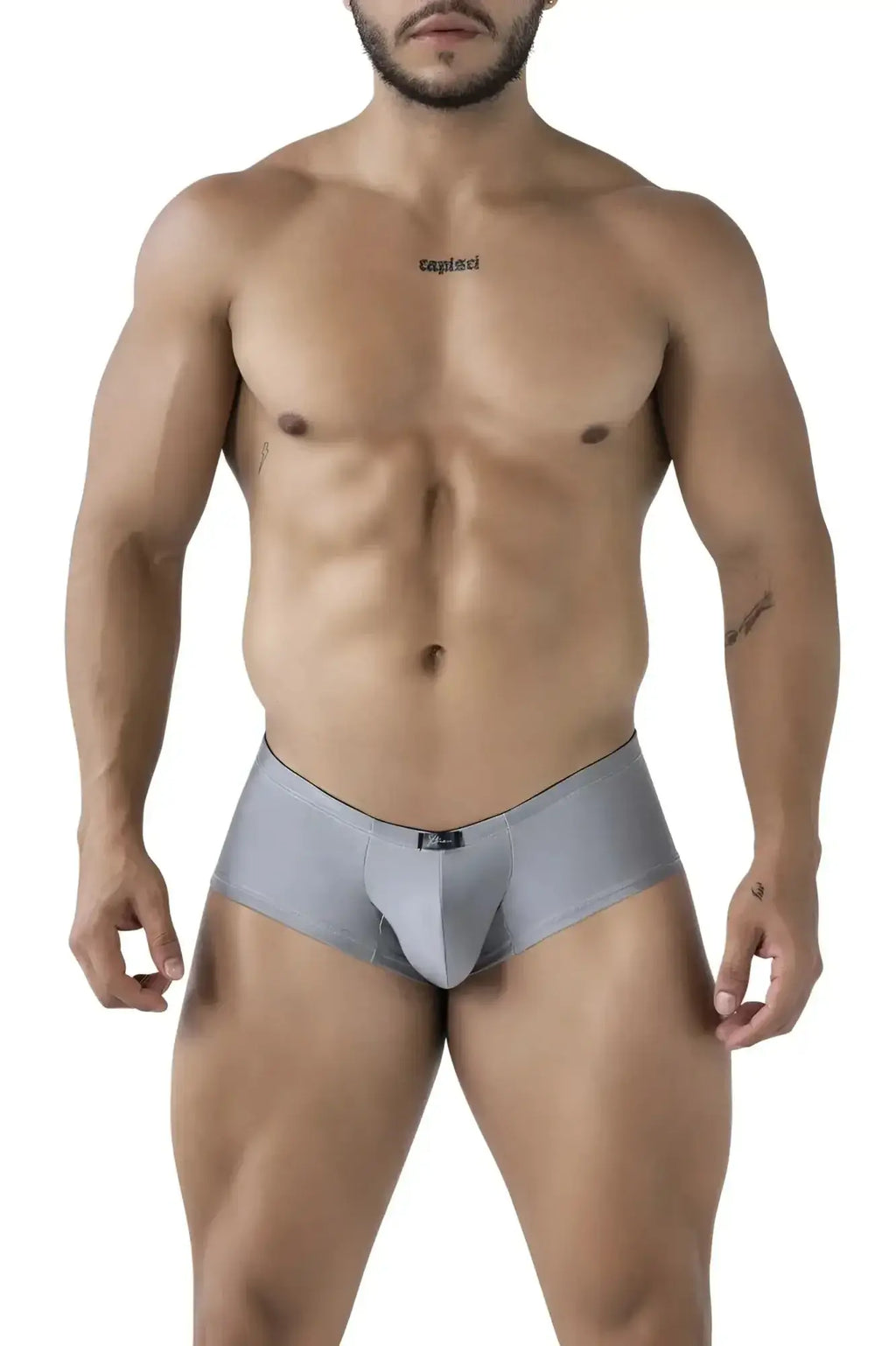 Xtremen 91234 gray microfiber men’s briefs with sleek form-fitting design and black trim waistband
