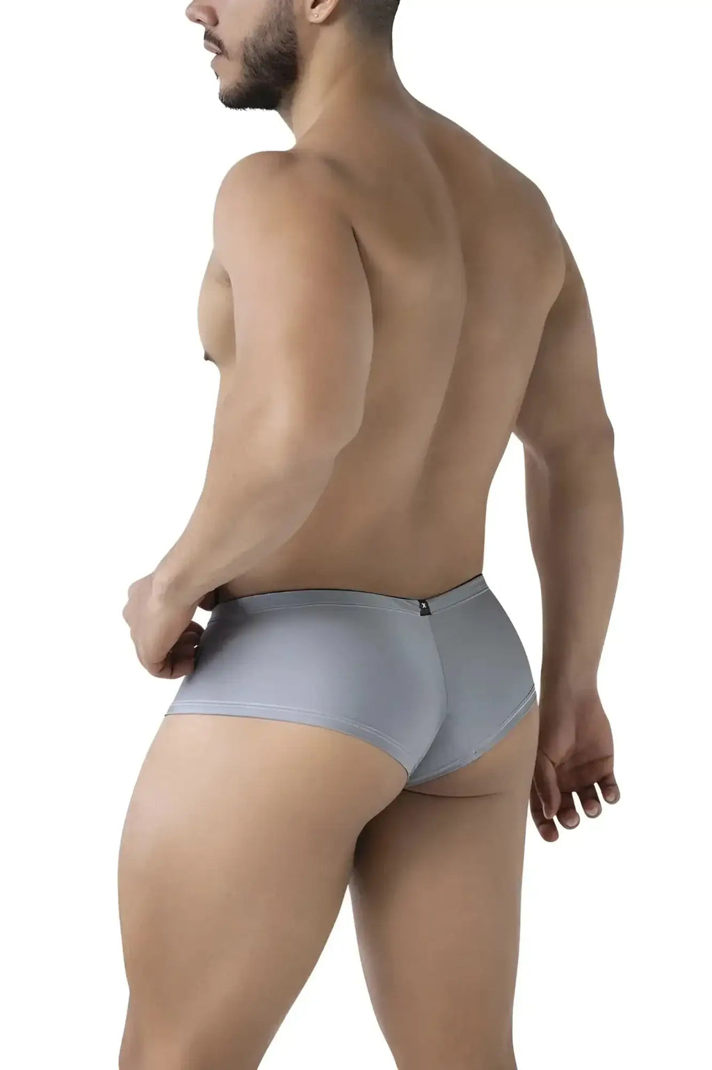 Gray xtremen 91234 microfiber trunks shown from the back with form-fitting fit subtle texture and small black zipper