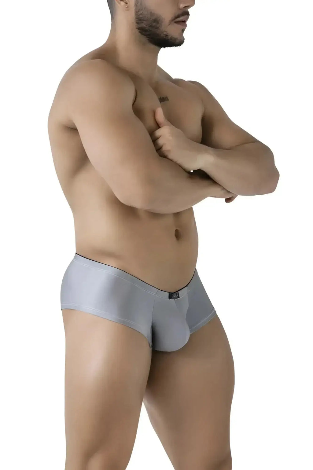 Silver metallic xtremen 91234 microfiber briefs with sleek form-fitting design and subtle waistband brand logo in gray