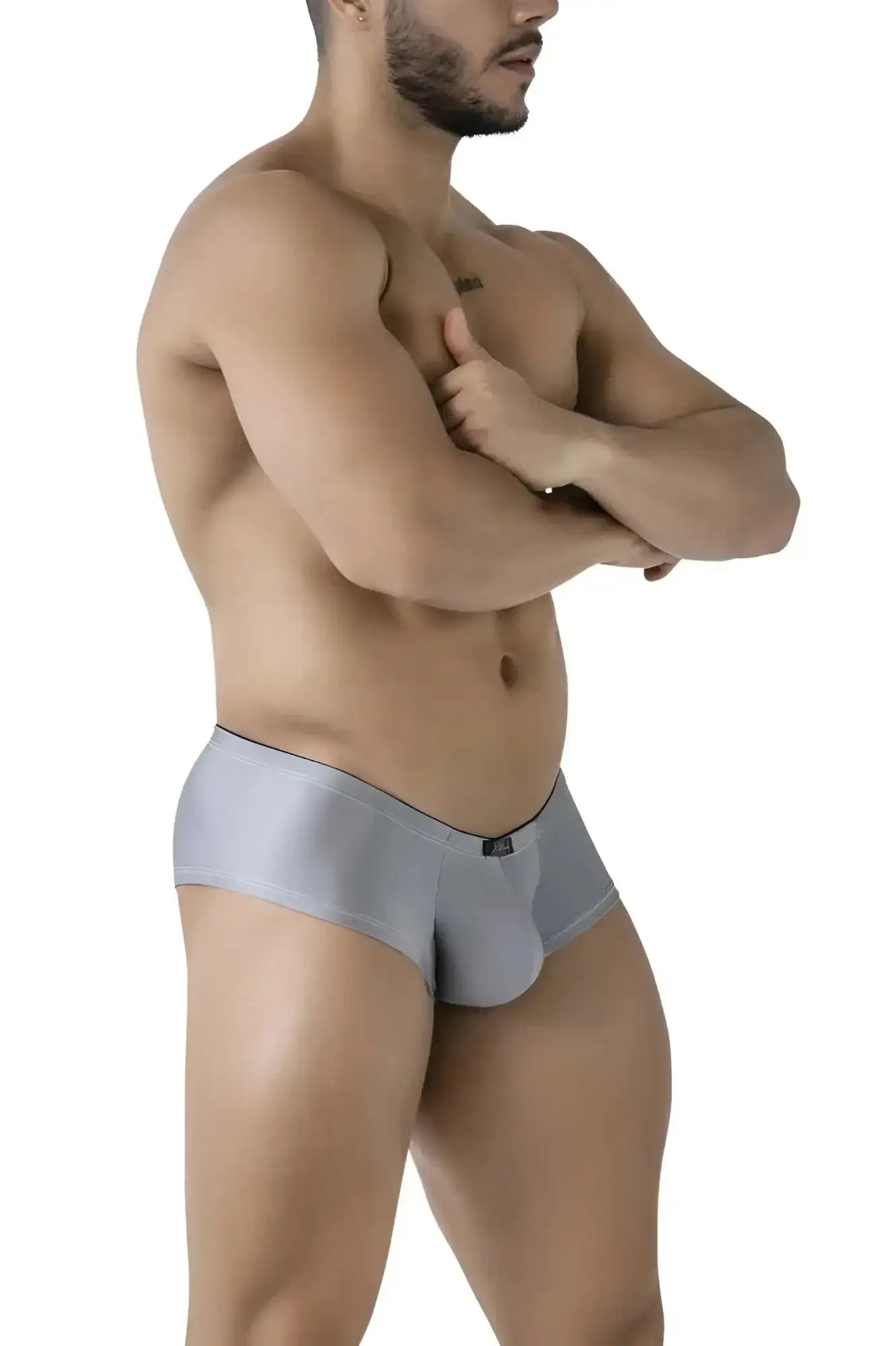 Silver metallic xtremen 91234 microfiber briefs with sleek form-fitting design and subtle waistband brand logo in gray