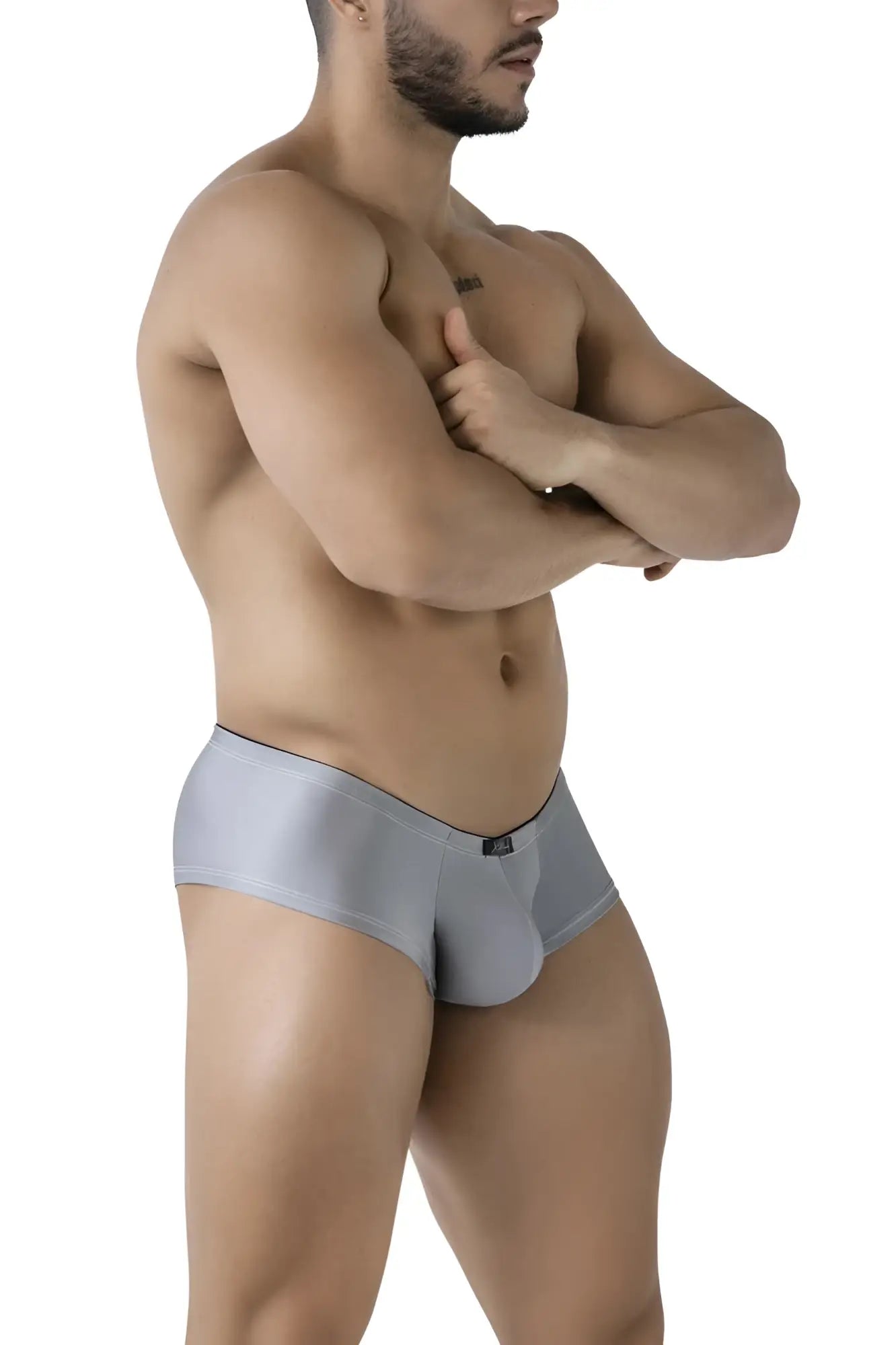 Silver metallic xtremen 91234 microfiber briefs with sleek form-fitting design and subtle waistband brand logo in gray