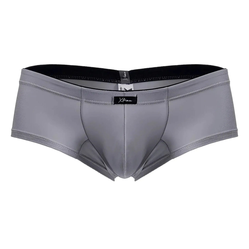 Gray xtremen 91234 microfiber trunks with black waistband and subtle stitching details in men’s briefs style