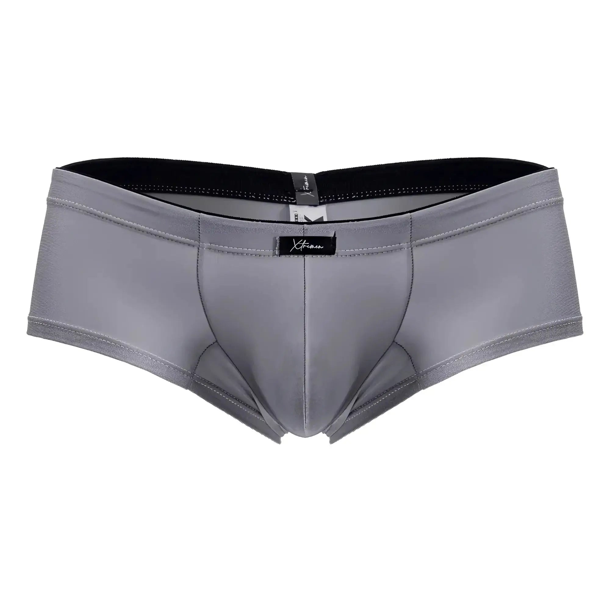 Gray xtremen 91234 microfiber trunks with black waistband and subtle stitching details in men’s briefs style