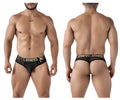 Black mesh microfiber thong with gold xtremen x branding on waistband from xtremen 91235 collection