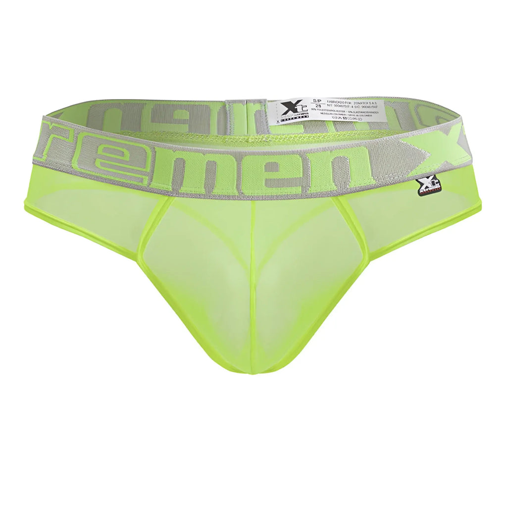 Bright neon green microfiber mesh briefs with gray elastic waistband featuring xc logo from Xtremen 91235 collection