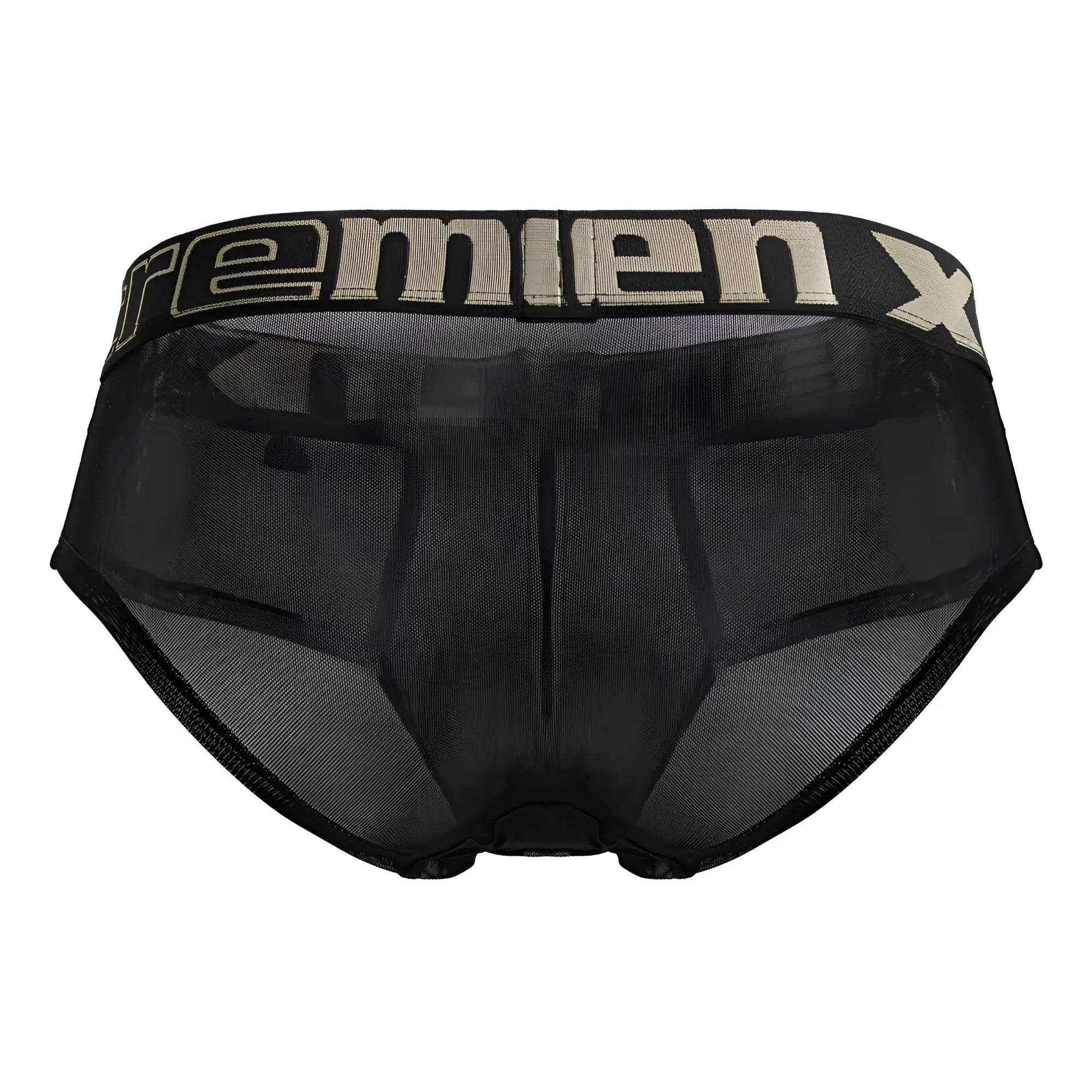 Black mesh men’s microfiber briefs with a beige remien x logo waistband xtremen 91236 model