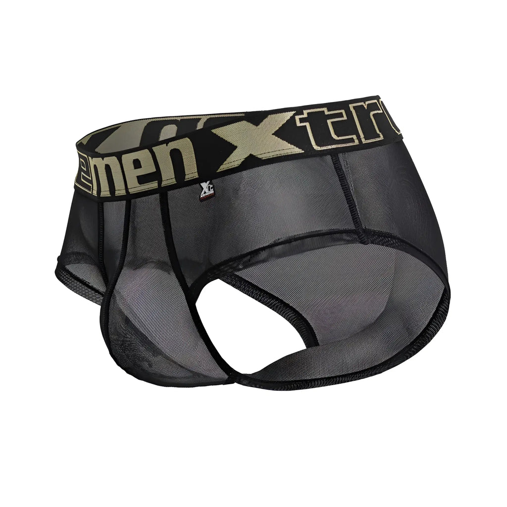 Black mesh men’s microfiber briefs with olive green and black xtreme logo waistband xtremen 91236 model