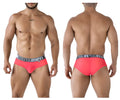 Bright pink xtremen 91236 microfiber men’s briefs with a gray waistband featuring black xtremen logo