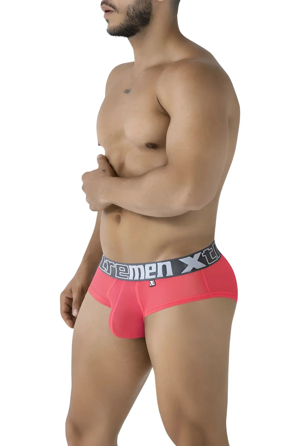 Xtremen 91236 microfiber briefs in fuchsia feature bright pink fabric and a gray waistband with the xtremen logo in white