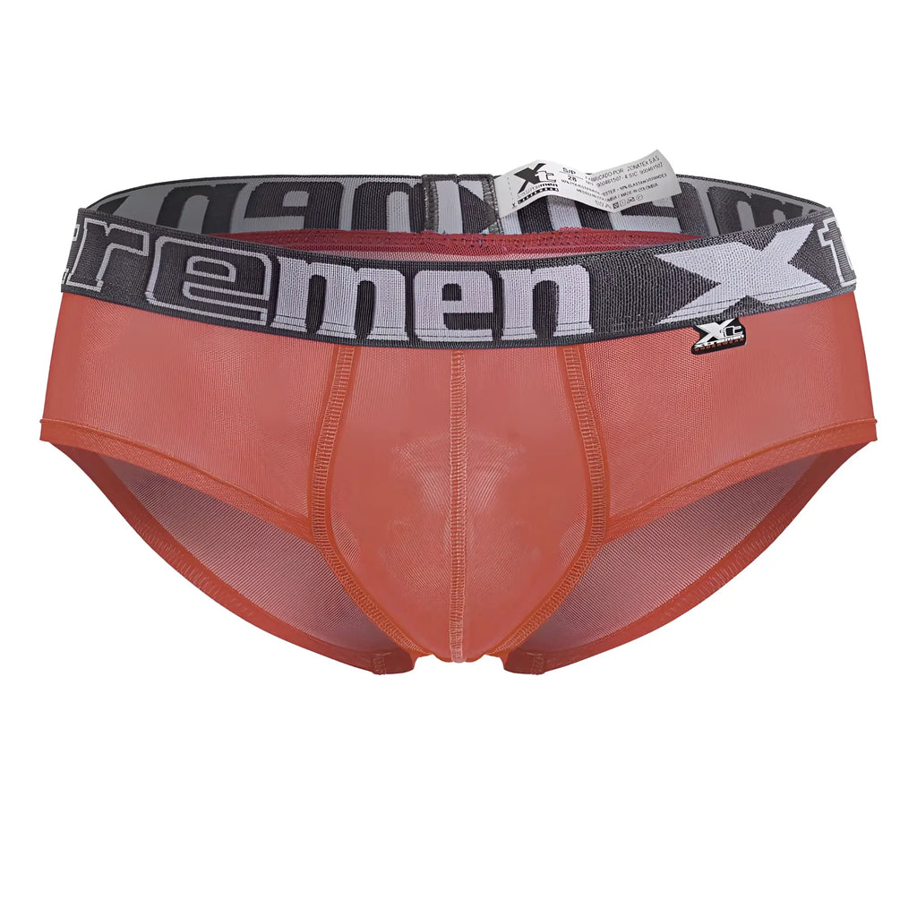 Orange mesh xtremen 91236 microfiber men’s briefs with gray xc logo waistband in fuchsia color