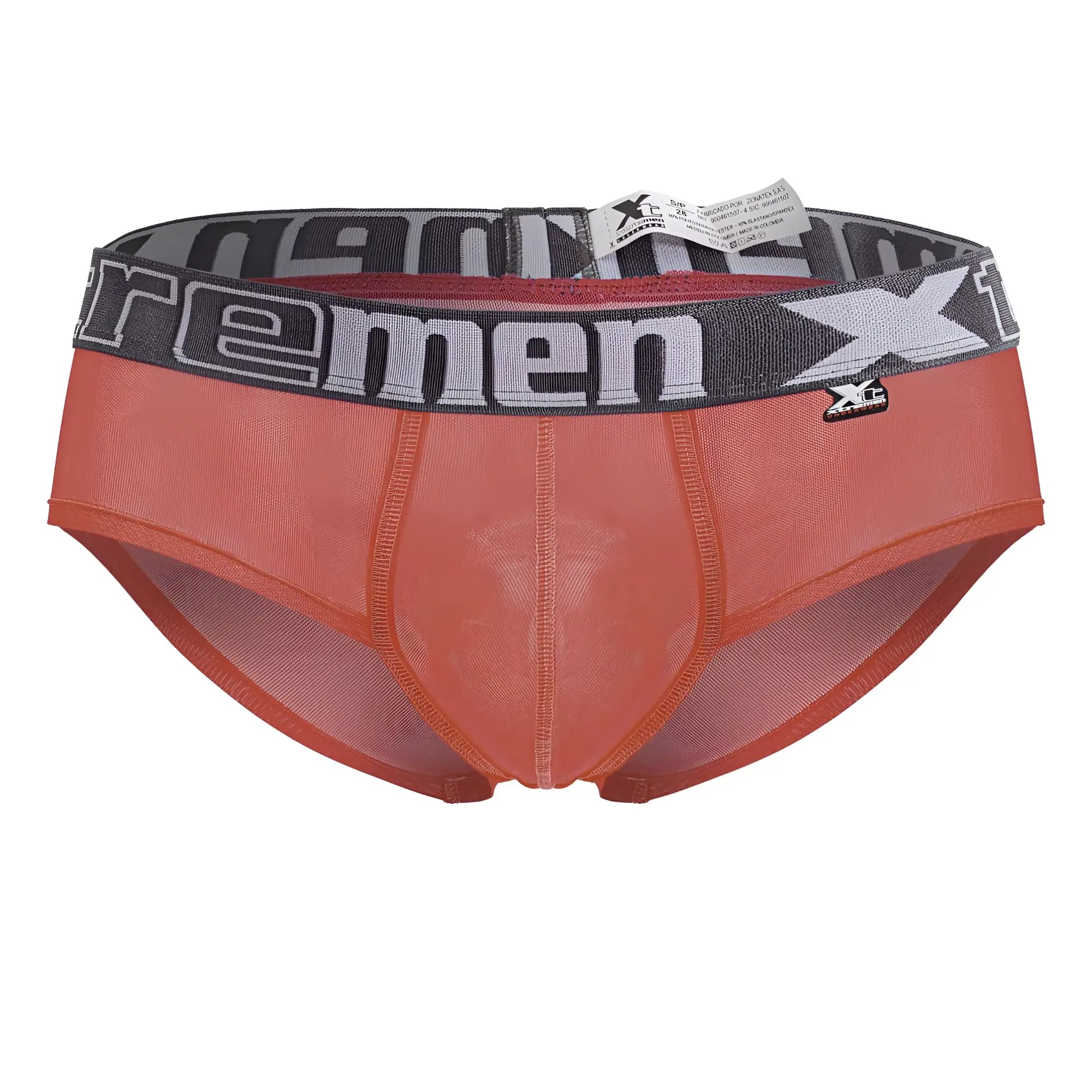 Orange mesh xtremen 91236 microfiber men’s briefs with gray xc logo waistband in fuchsia color