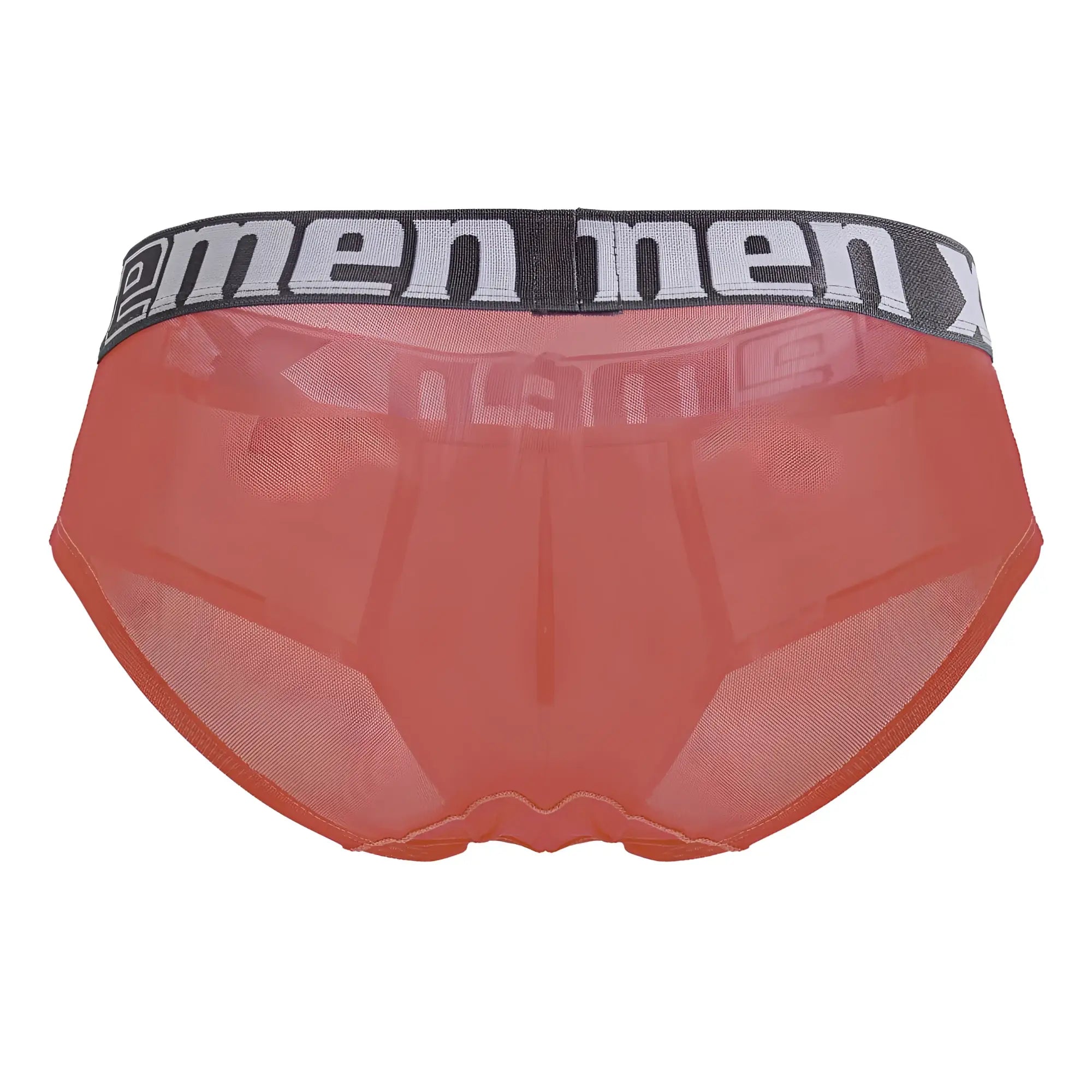 Xtremen 91236 microfiber briefs in fuchsia sheer mesh with black elastic waistband and men logo in white lettering