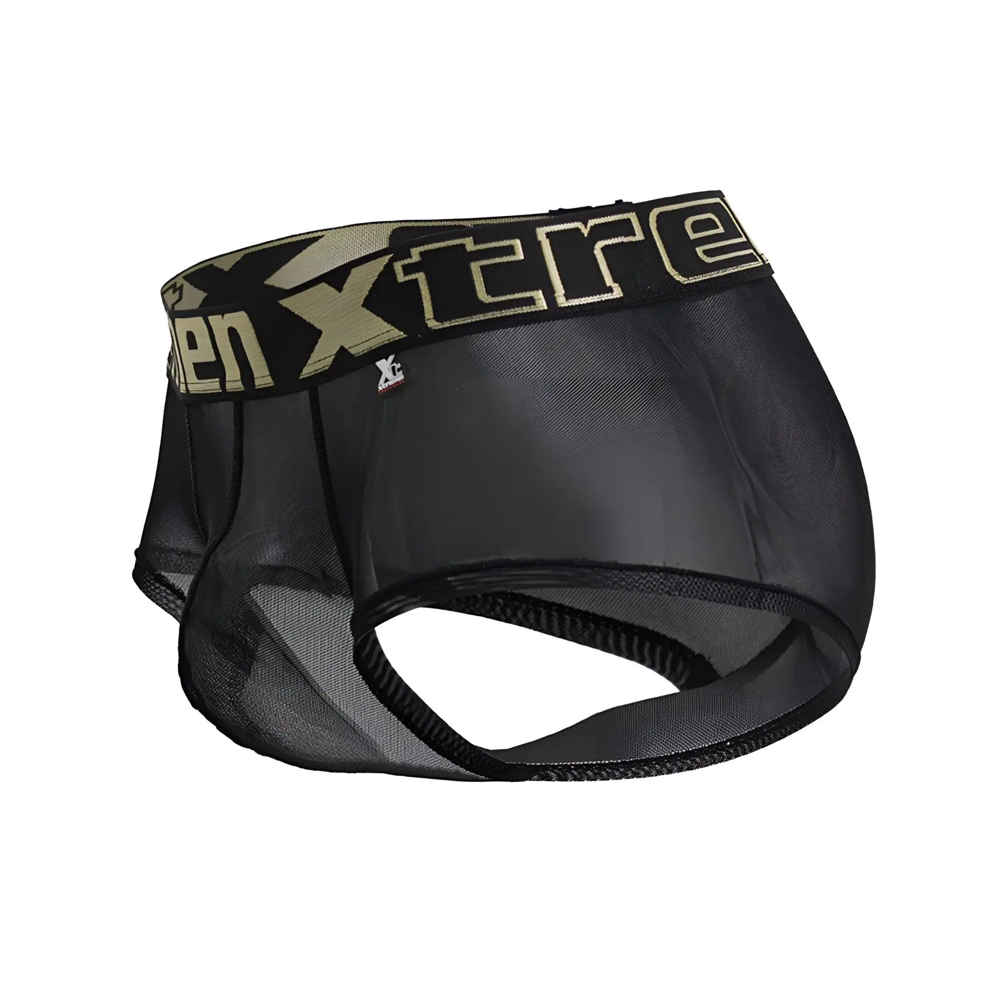 Black xtremen 91237 microfiber trunks with black mesh briefs and beige black elastic waistband featuring xtreme logo