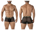 Black sheer mesh men’s briefs with black elastic waistband featuring xtreme logo in white and gold lettering