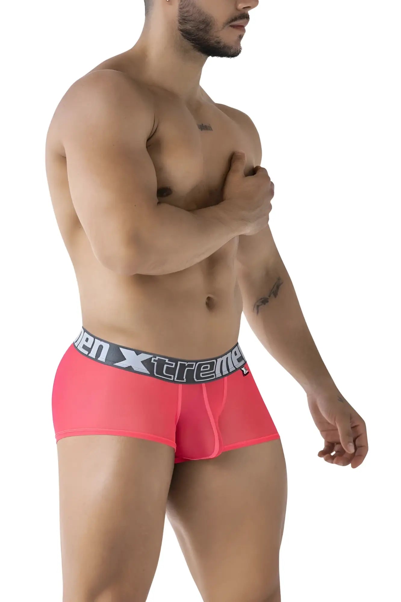 Xtremen 91237 microfiber trunks in fuchsia with gray elastic waistband and black xtreme logo for men