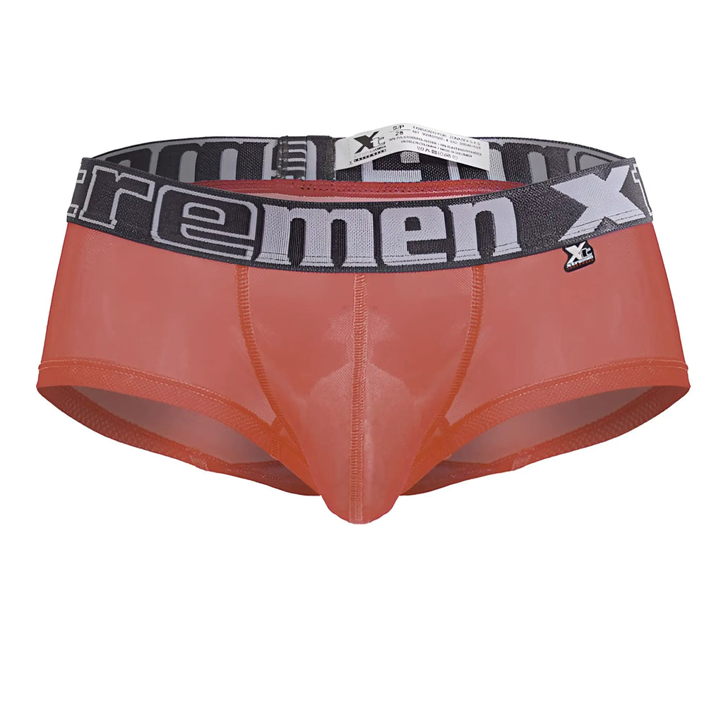 Xtremen 91237 microfiber trunks in fuchsia orange with translucent fabric and a black gray elastic waistband