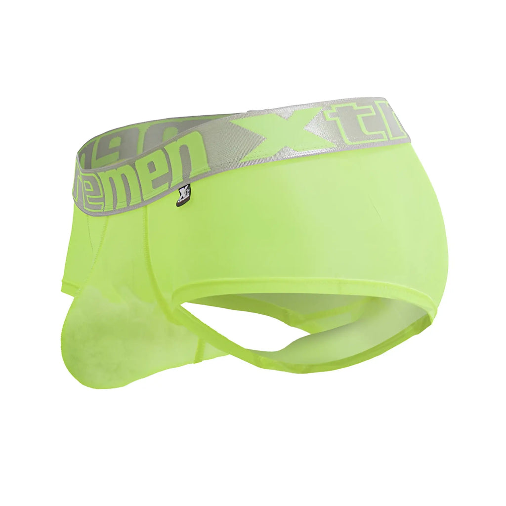 Bright neon green xtremen 91237 microfiber trunks with gray waistband featuring neon green xtreme logo