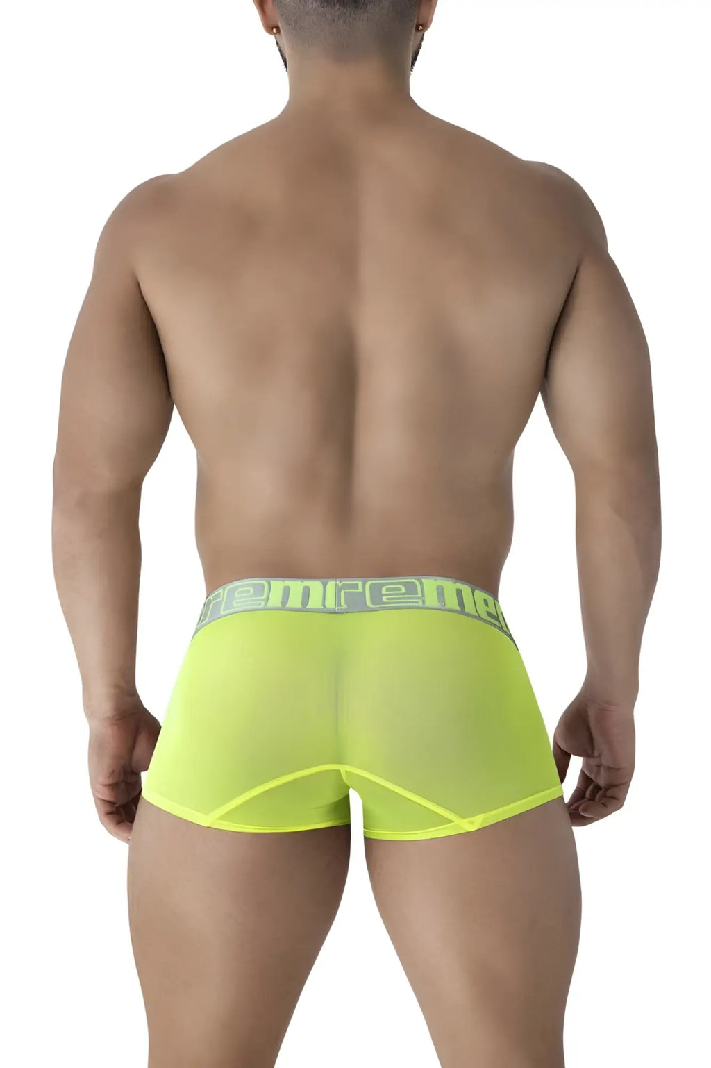 Neon green xtremen 91237 microfiber sheer boxer briefs with emre branded dark gray elastic waistband