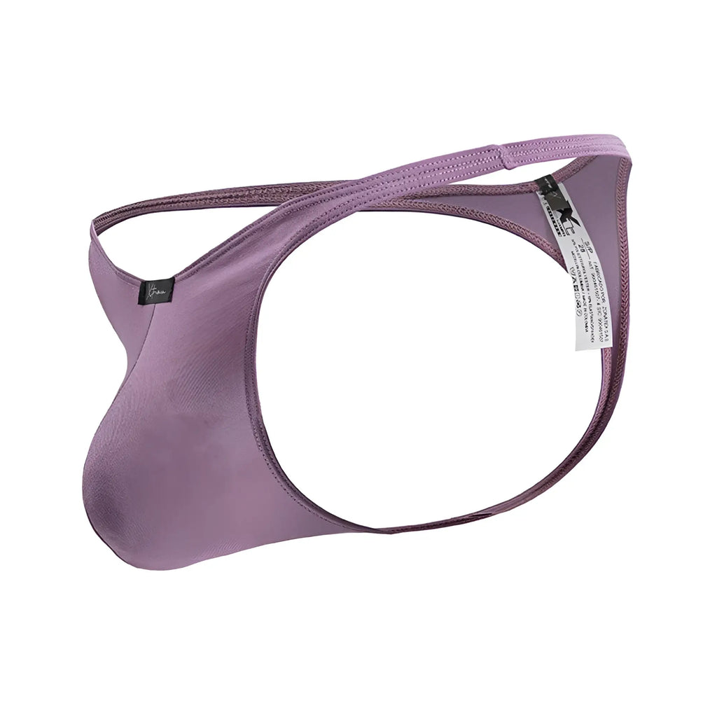 Purple satin thong in blackberry color with sleek form-fitting design and thin elastic straps from xtremen 91238 microfiber thongs