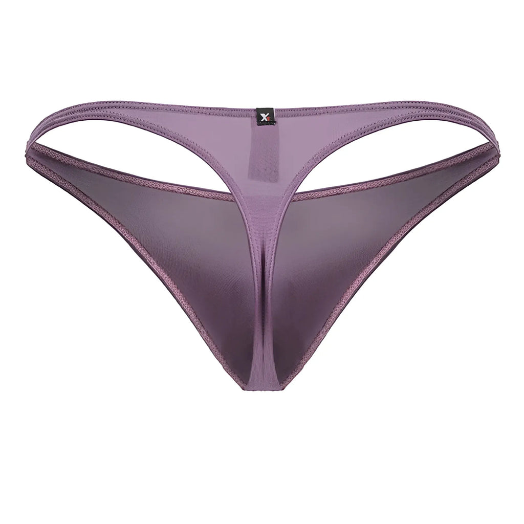 Purple satin microfiber thong blackberry color with thin supportive waistband and delicate edge stitching by Xtremen 91238
