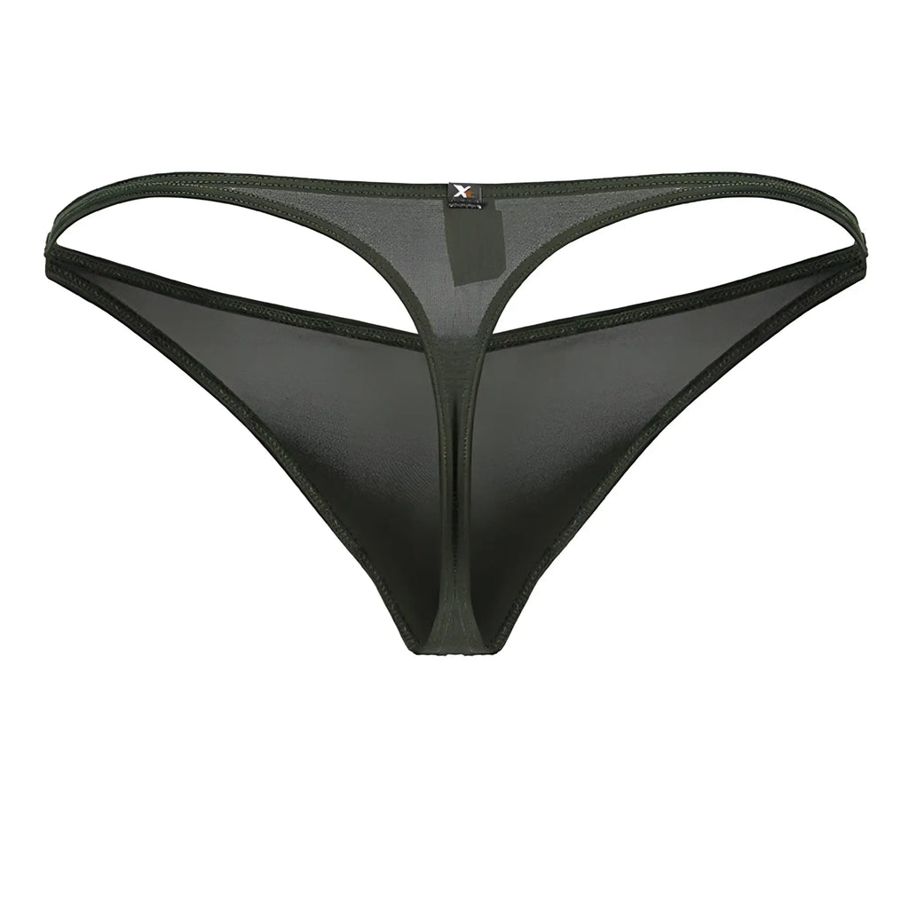 Black sheer Xtremen 91238 microfiber thong with thin supportive waistband and reinforced stitching on edges