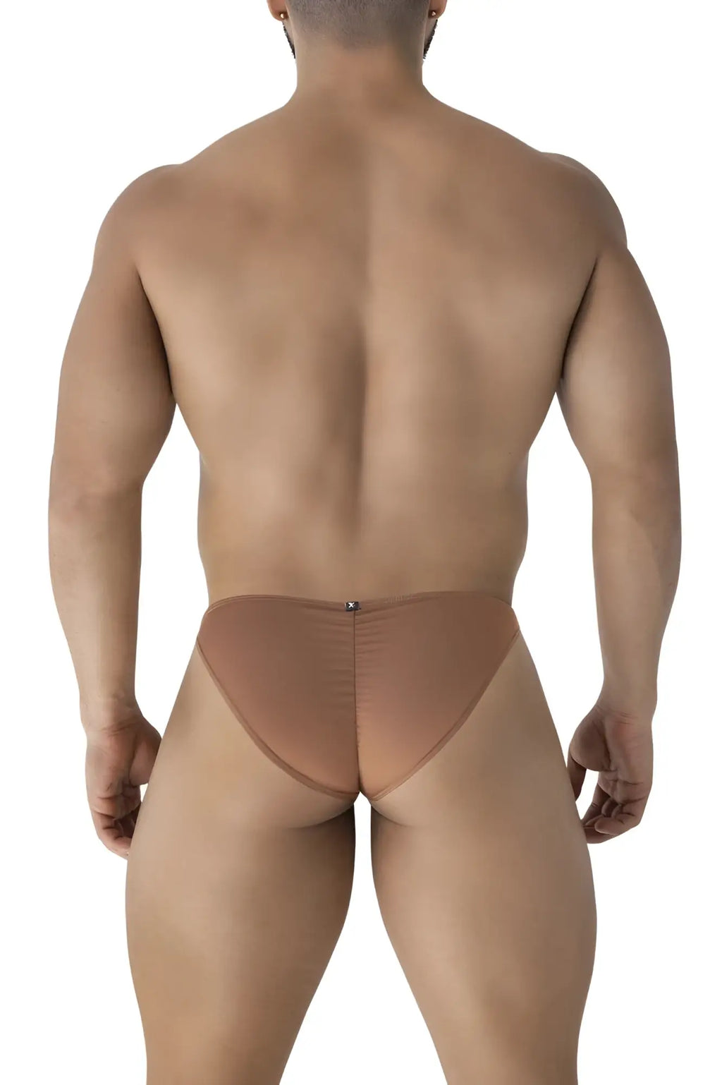 Back view of xtremen 91239 microfiber bikini briefs in tan with form-fitting fit and subtle seam detail
