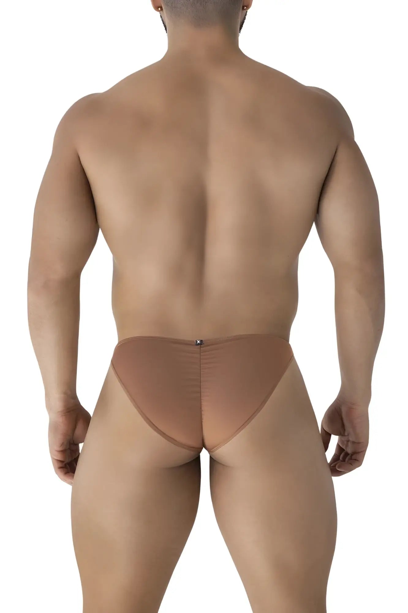 Back view of xtremen 91239 microfiber bikini briefs in tan with form-fitting fit and subtle seam detail