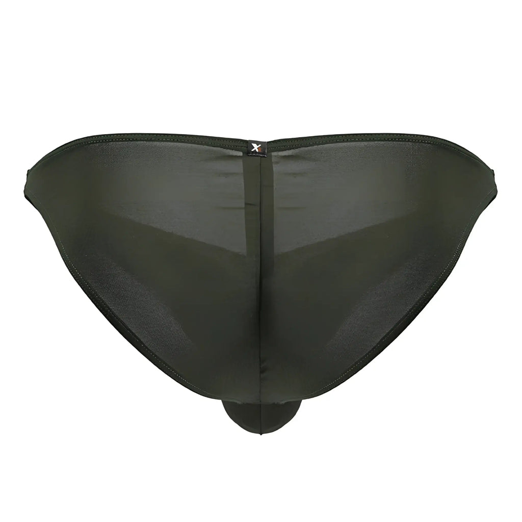 Black sheer mesh briefs with central seam and small x logo at the top in xtremen 91239 microfiber bikini green