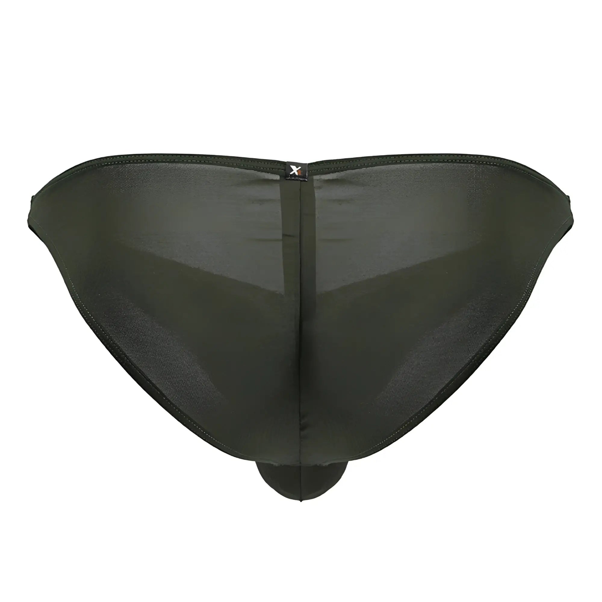 Black sheer mesh briefs with central seam and small x logo at the top in xtremen 91239 microfiber bikini green