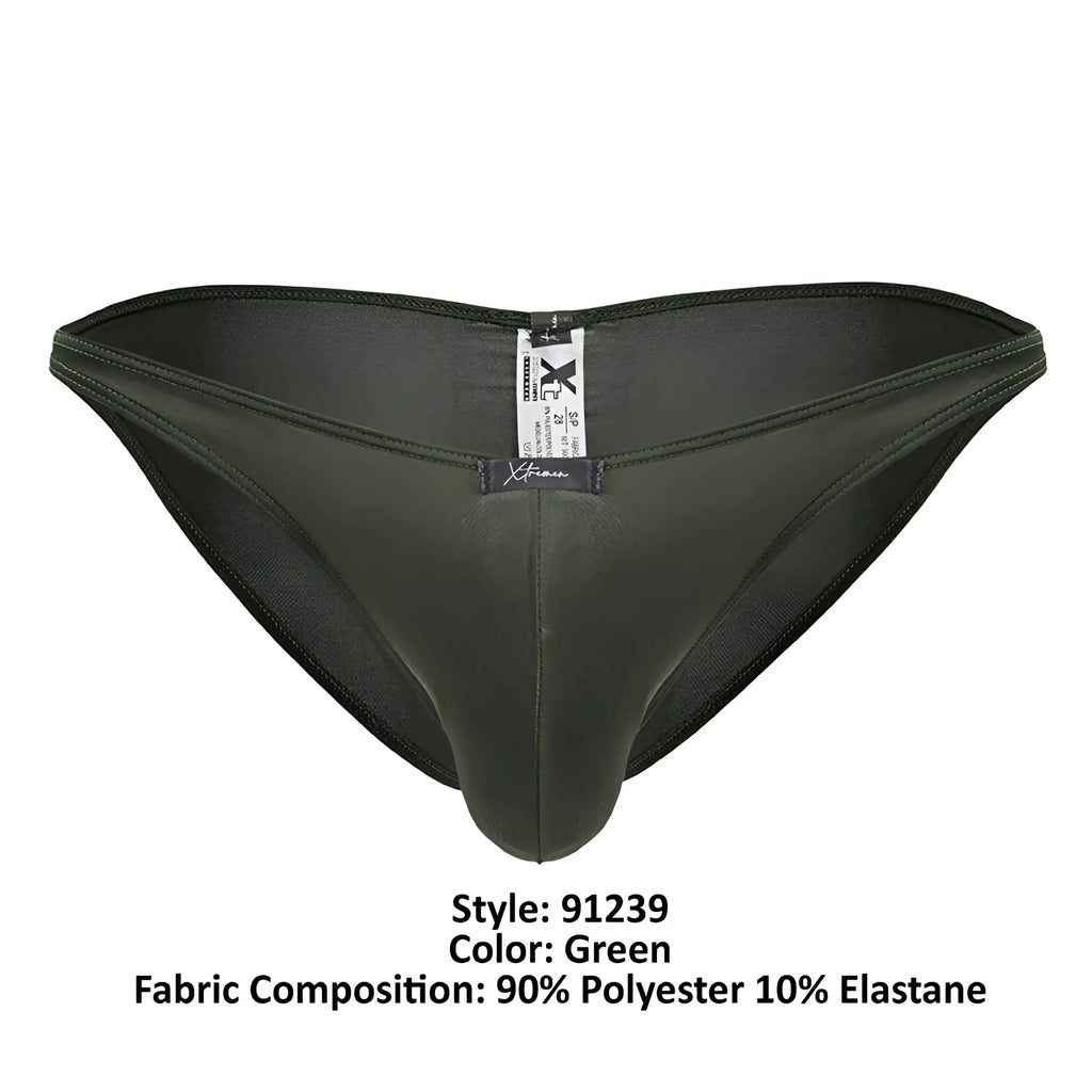 Dark green form-fitting men’s briefs xtremen 91239 microfiber bikini made of 90% polyester 10% elastane front view