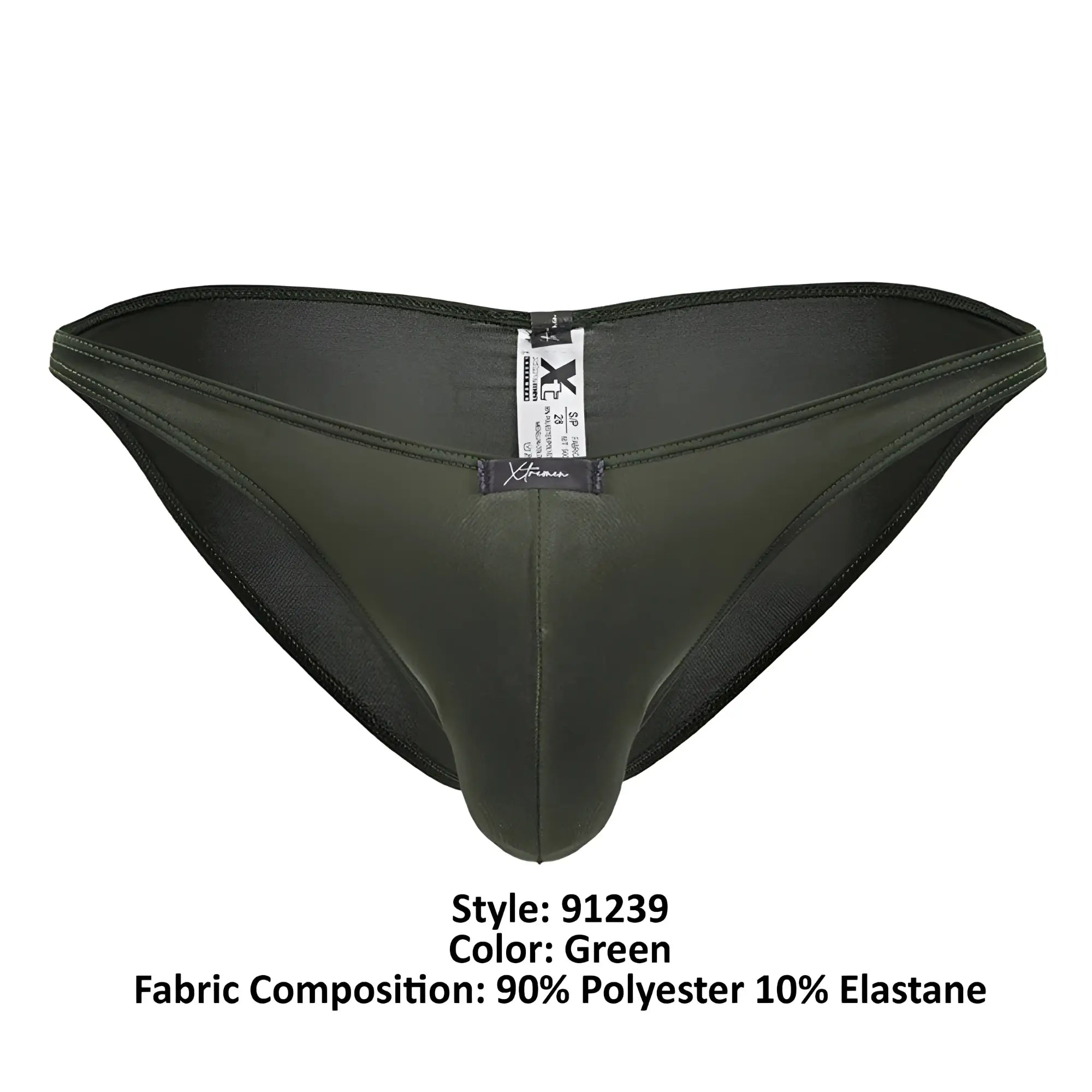 Dark green form-fitting men’s briefs xtremen 91239 microfiber bikini made of 90% polyester 10% elastane front view