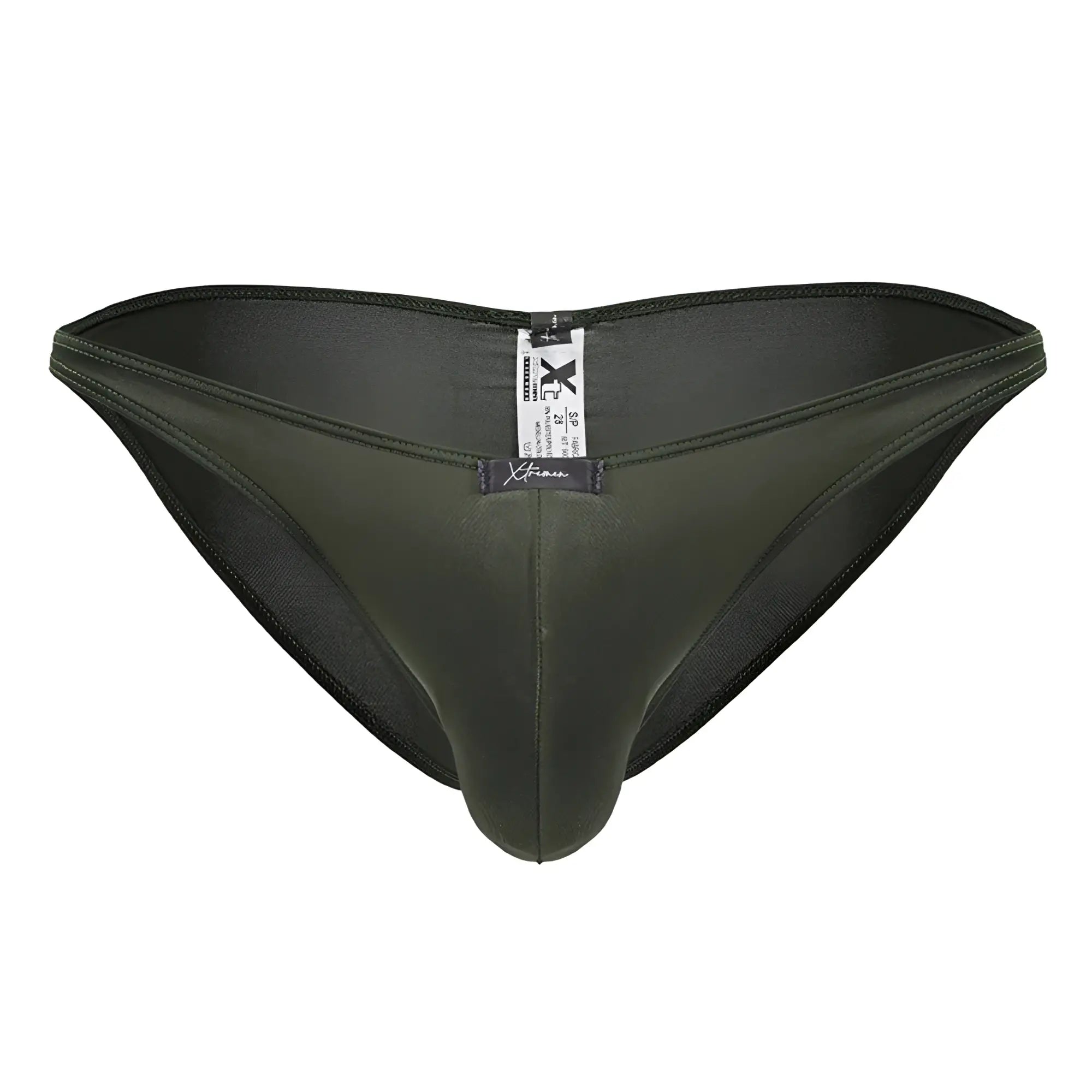 Dark olive green xtremen 91239 microfiber bikini briefs with sleek satin-like finish and form-fitting design
