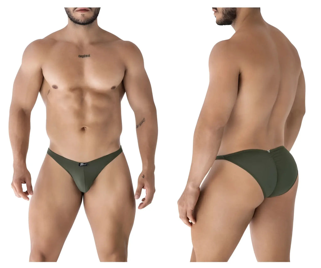 Olive green xtremen 91239 microfiber bikini briefs with sleek form fitting design and subtle branded waistband