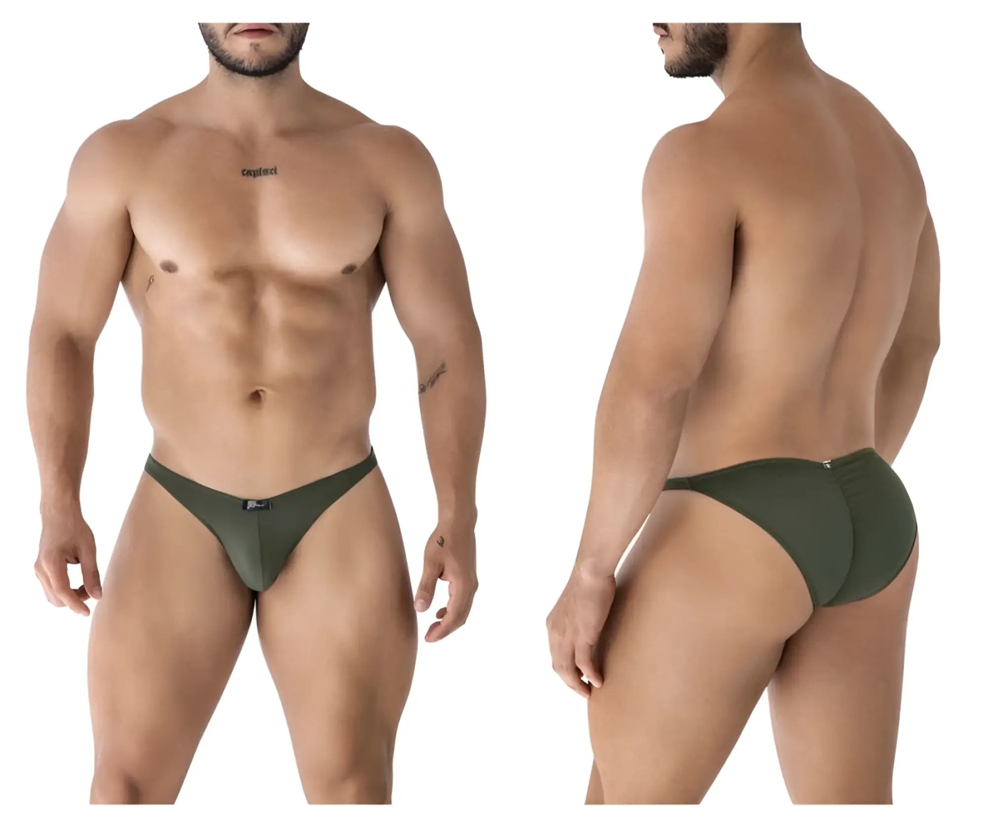 Olive green xtremen 91239 microfiber bikini briefs with sleek form fitting design and subtle branded waistband