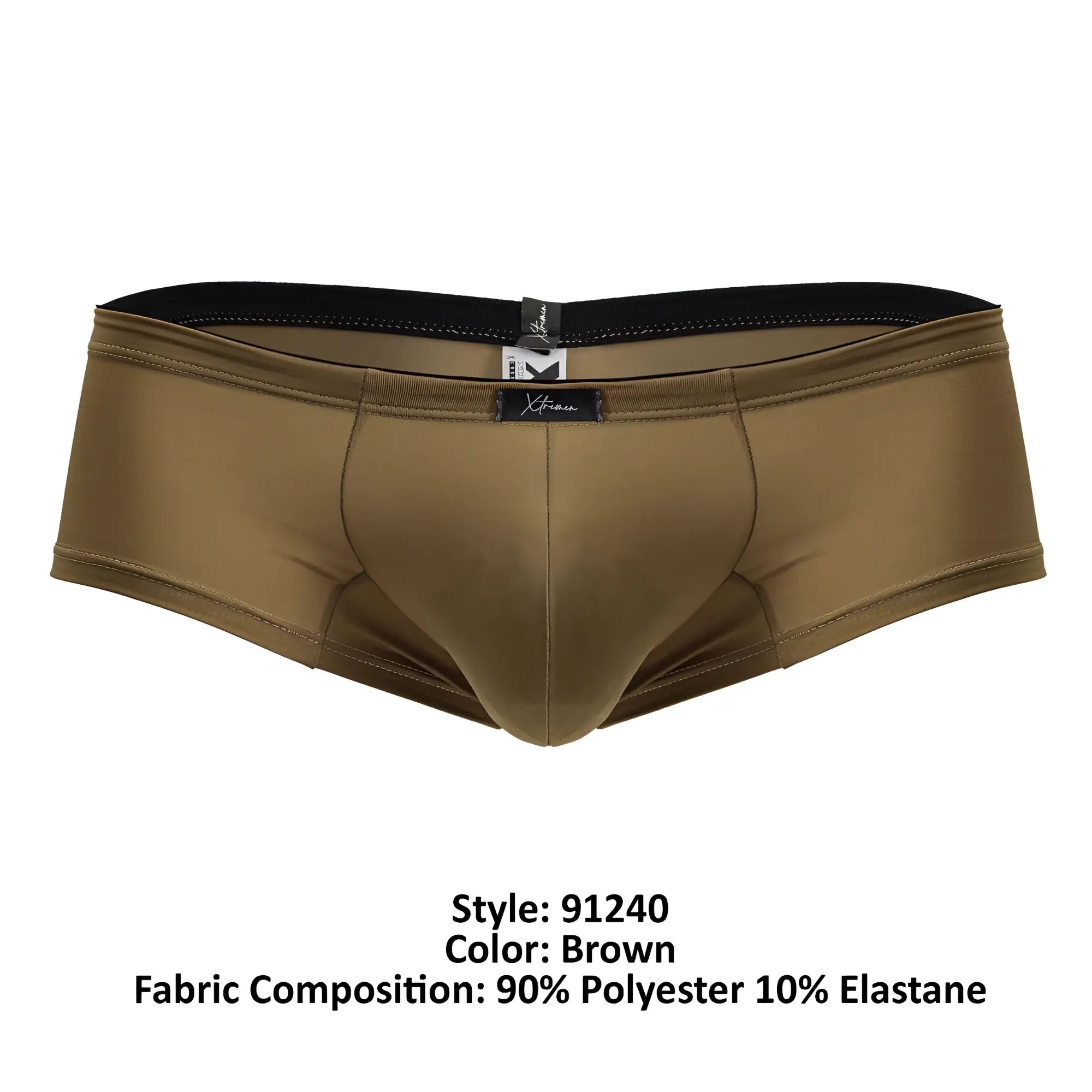 Brown xtremen 91240 microfiber trunks with black elastic waistband and subtle stitching details for men