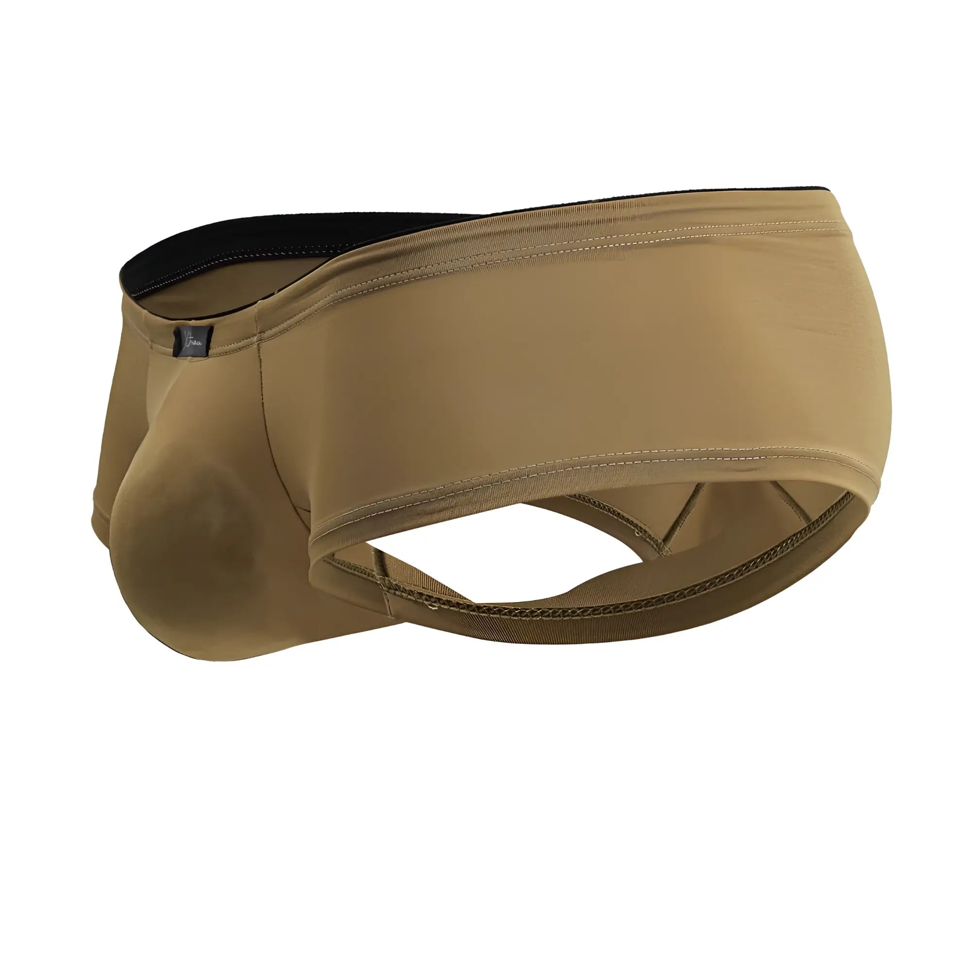 Tan xtremen 91240 microfiber men’s trunks with black elastic waistband and reinforced stitching in front view