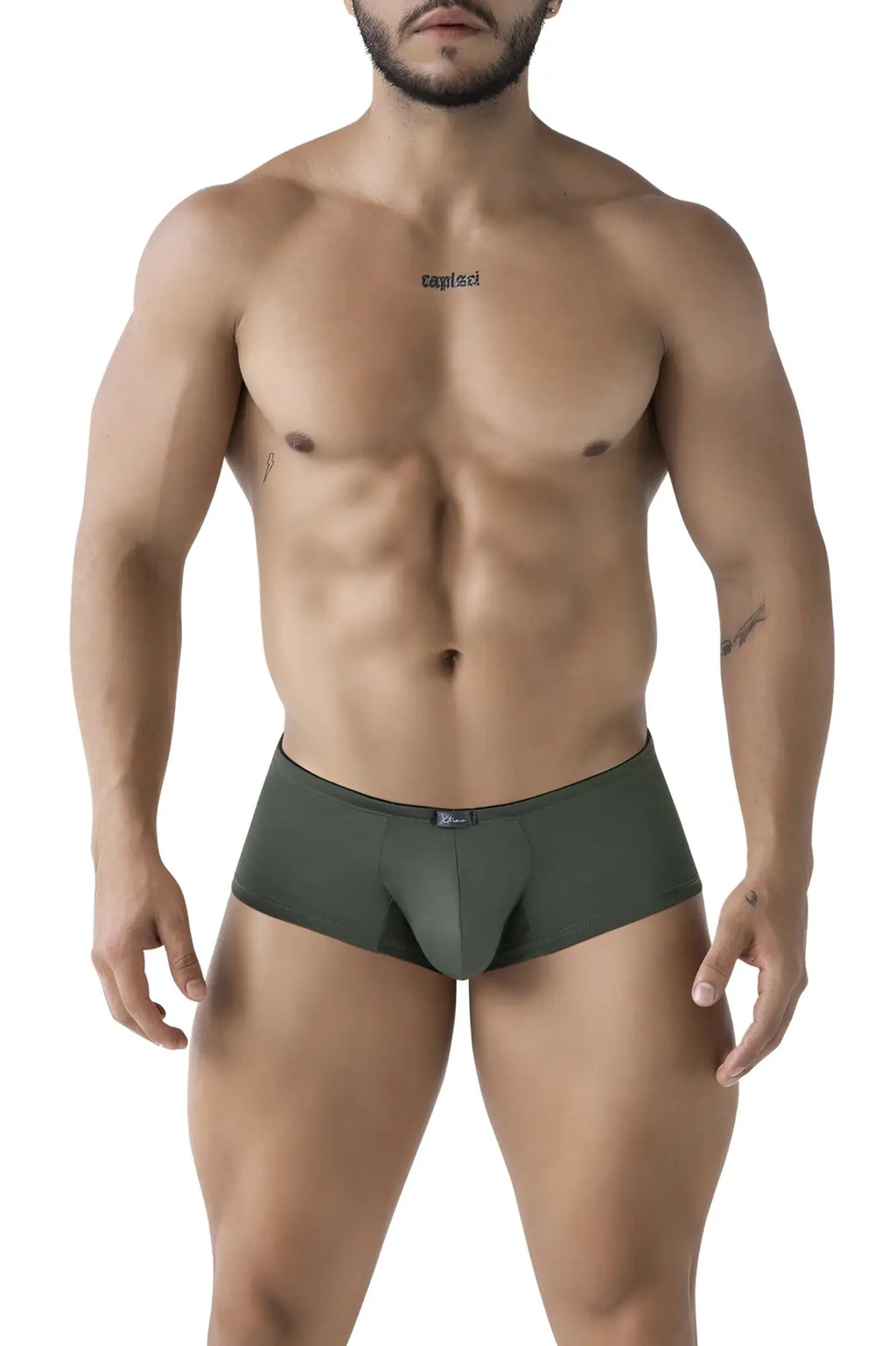 Dark olive green xtremen 91240 microfiber men’s briefs with sleek form-fitting design and subtle waistband logo