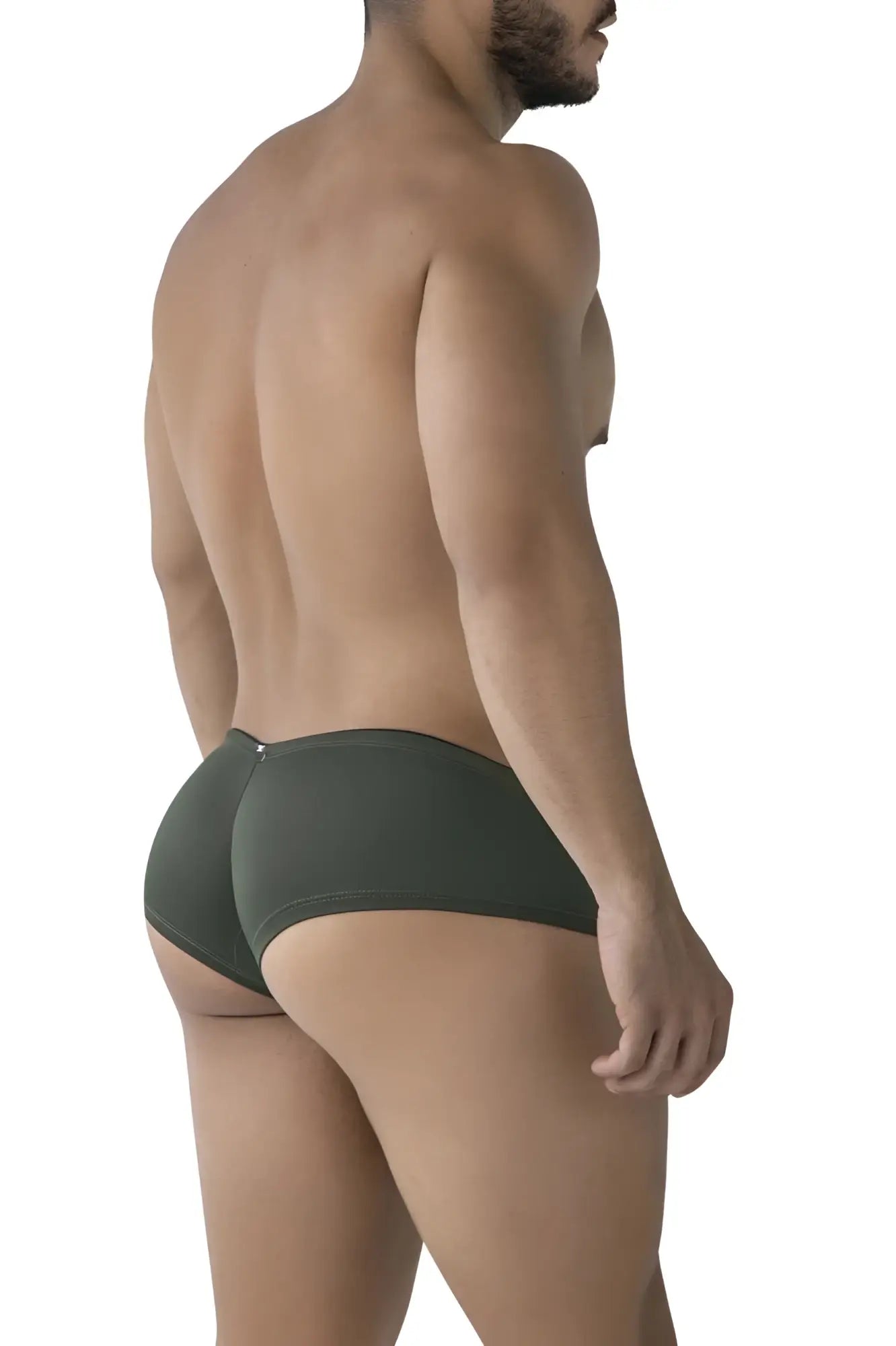 Dark olive green xtremen 91240 microfiber trunks showing the back with smooth fabric and subtle seam detail