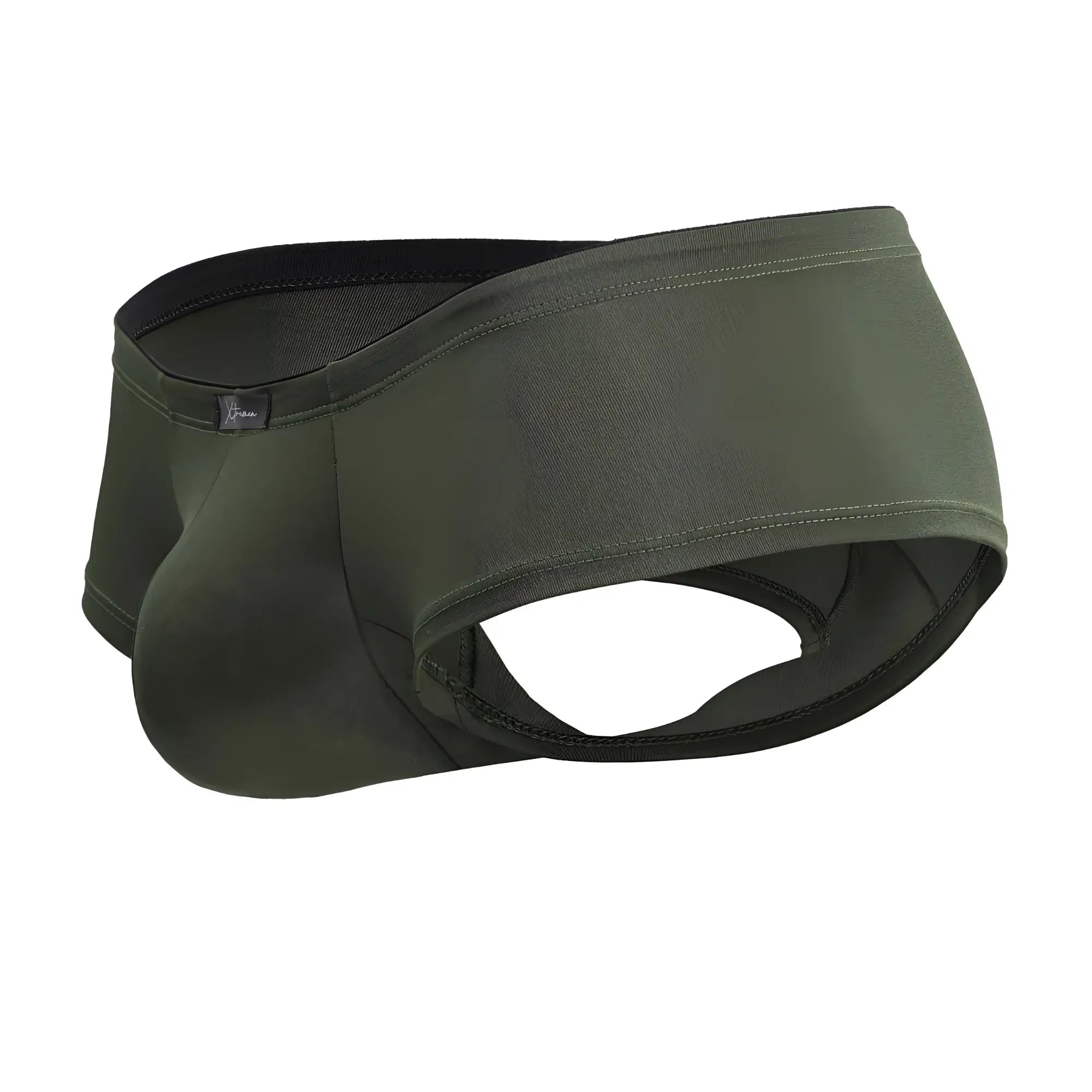 Xtremen 91240 microfiber trunks in olive green with black trim featuring a sleek form-fitting design for men