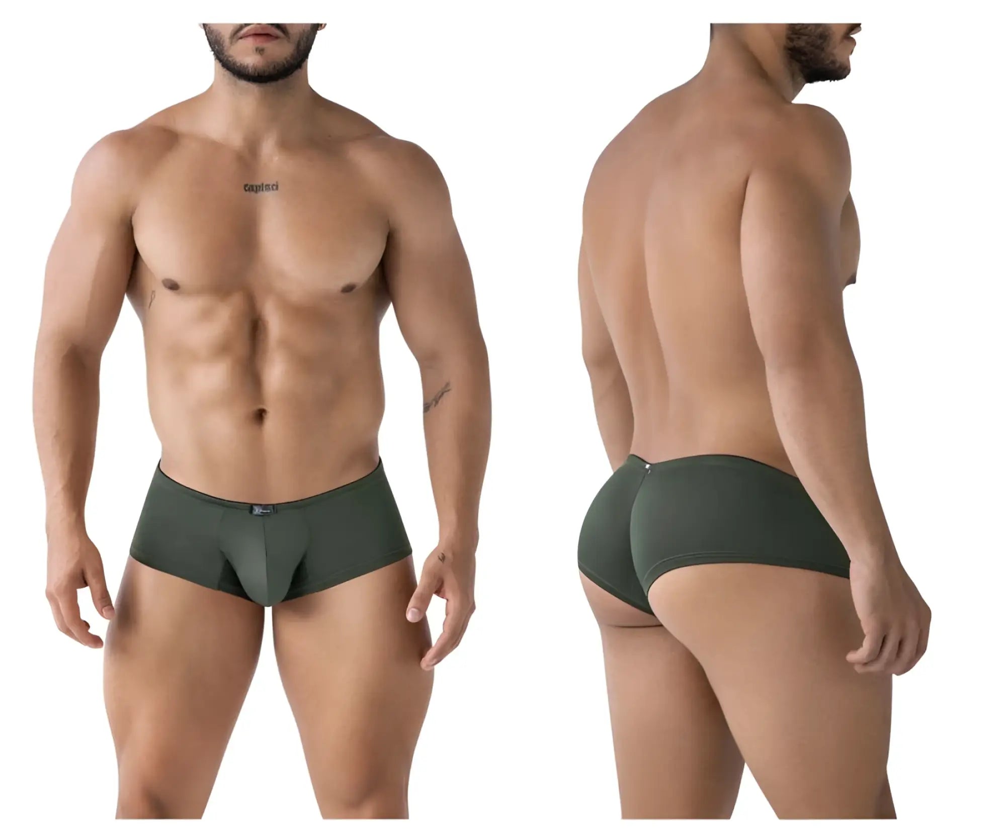 Olive green xtremen 91240 microfiber men’s briefs with sleek form-fitting design and subtle logo on waistband