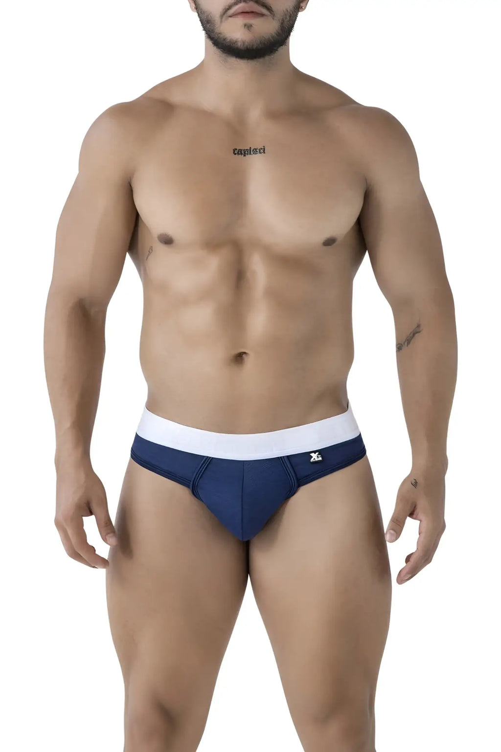 Navy blue and white microfiber briefs with a small logo on the waistband from Xtremen 91241 collection