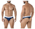 Navy blue and white microfiber briefs with a snug fit and small logo on waistband xtremen 91241 micro thong