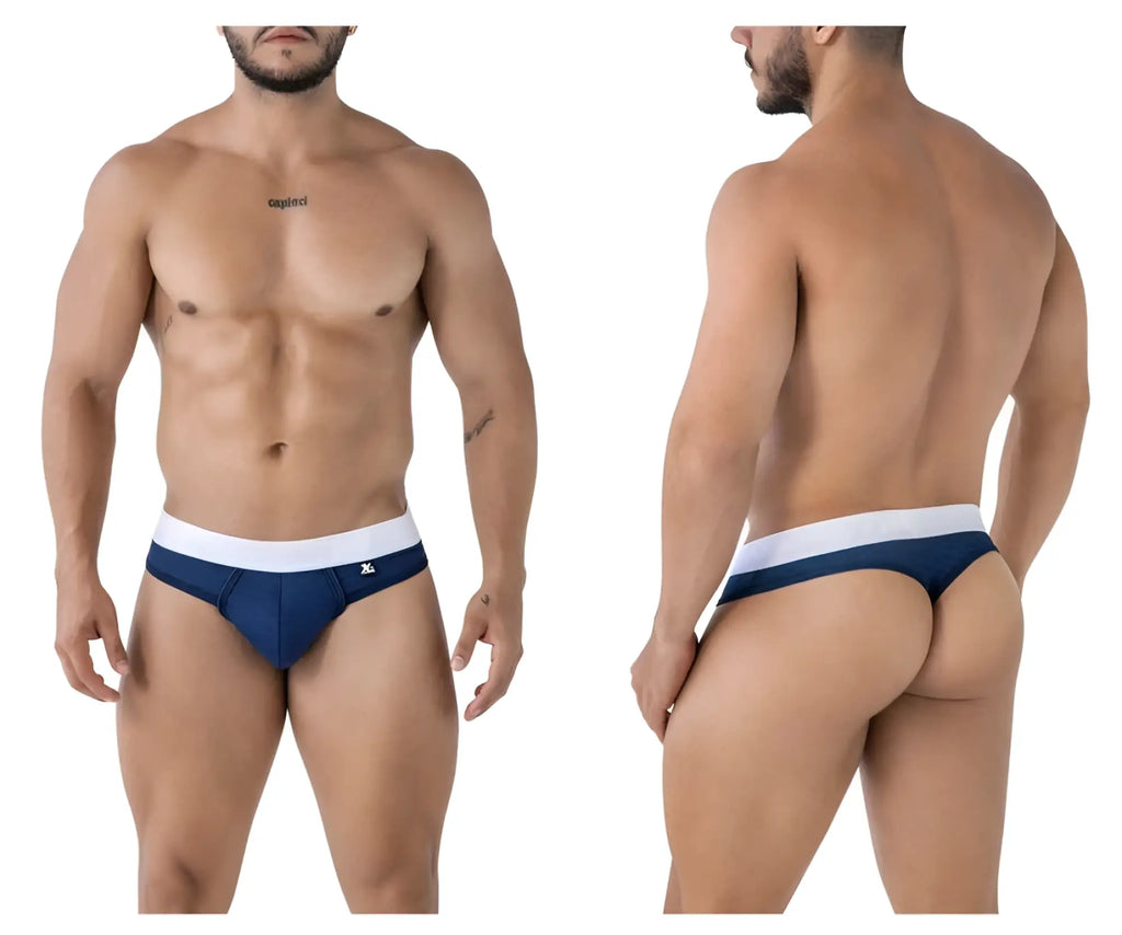 Navy blue and white microfiber briefs with a snug fit and small logo on waistband xtremen 91241 micro thong
