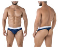 Navy blue and white microfiber briefs with a snug fit and small logo on waistband xtremen 91241 micro thong
